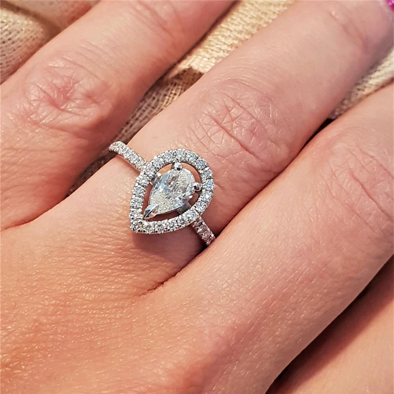 Lab расти алмаза 14k белое золото 1.0ct груша острым вырезом муассанит обручальное