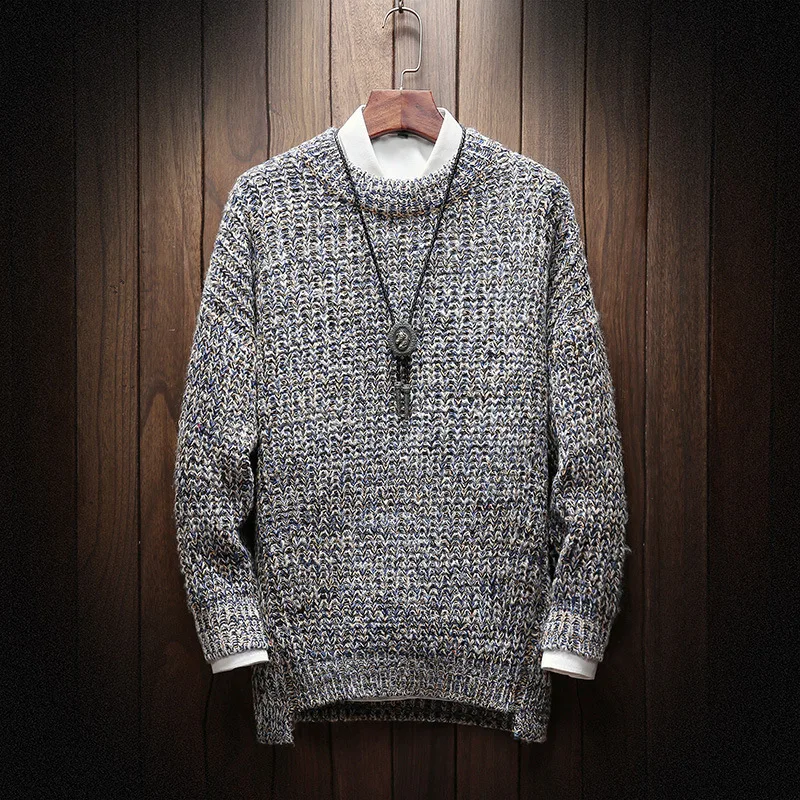 Осень зима 2020 мужской повседневный вязаный свитер модный однотонный с круглым