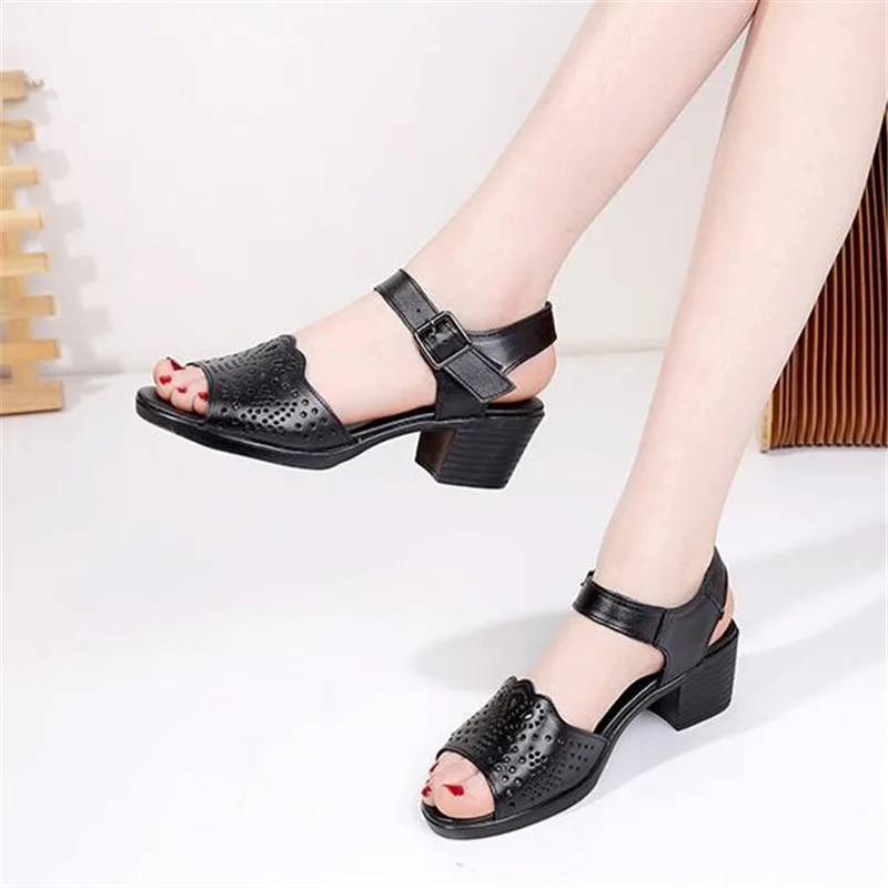 

CEYANEAO 2020newest summer fashion sandals fish mouth hollow genuine leather sandals elegant temperament high heel sandals women