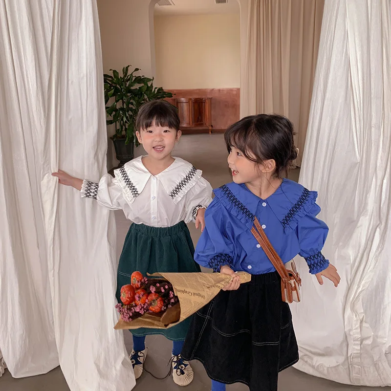 

Новинка Осень 2021 Корейская однотонная Детская рубашка с куклой топ с длинными рукавами для девочек