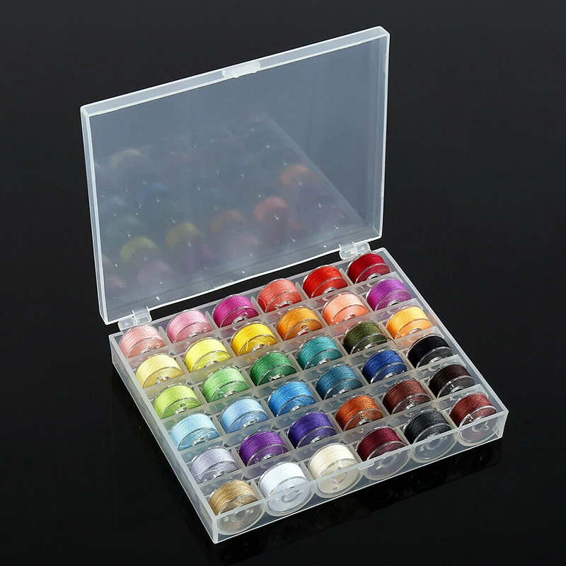 

36pcs Colorful Spools + Empty Plastic Bobbins Case Organiser Set Sewing Machine Bobbin Box Storage Sewing Accessories