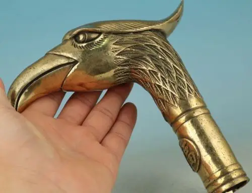

Asian Chinese Old Brass Handmade Carved Parrot Collect Statue Walking Stick Head