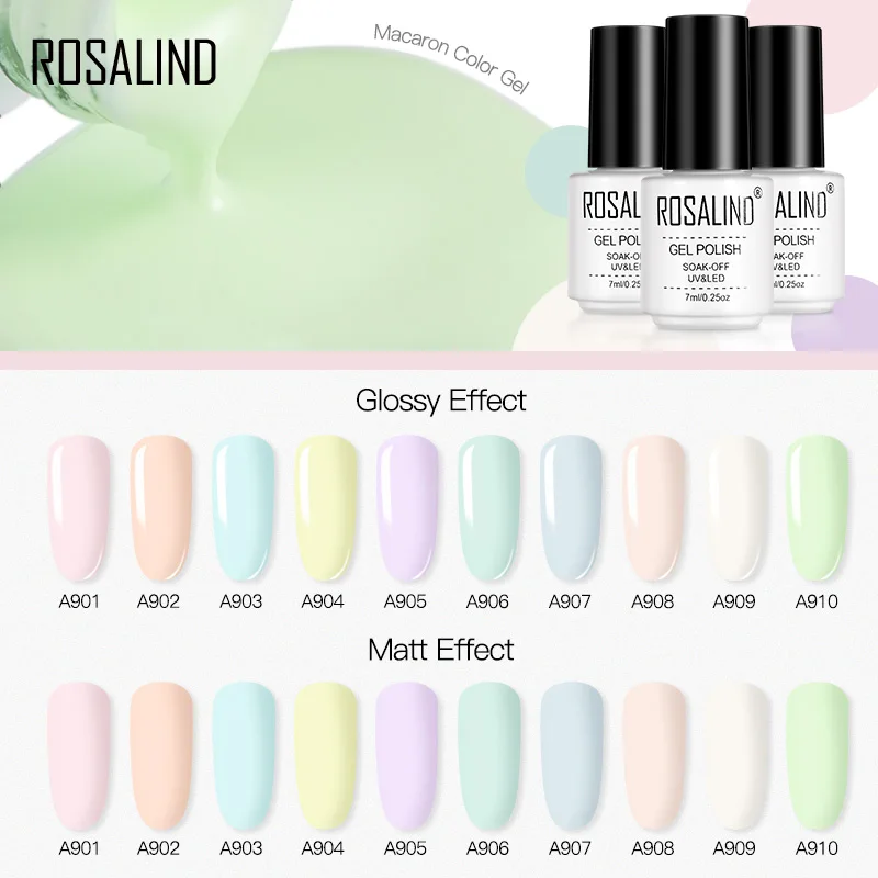 

ROSALIND Semi Permanent Macaron Nail Polish Gel Top Base Coat Nails UV Gel Polish Soak Off Nail Art Gel Hybrid Varnish Manicure