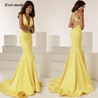 Сексуальные вечерние платья с открытой спиной и V-образным вырезом для женщин длинное желтое платье-Русалка Vestido De Noite Модные женские вечерние платья для выпускного вечера 2021