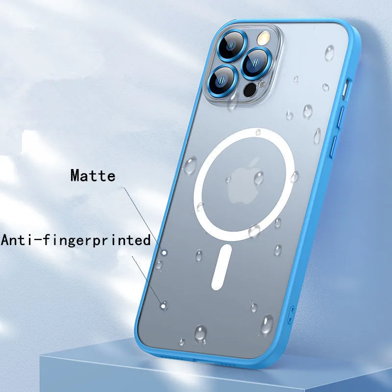 Matte Magsafing Magnetic Wireless Charging Case for iPhone 13 Pro Max Metal Camera Lens Glass Film Anti-fingerprint Armor Cover
