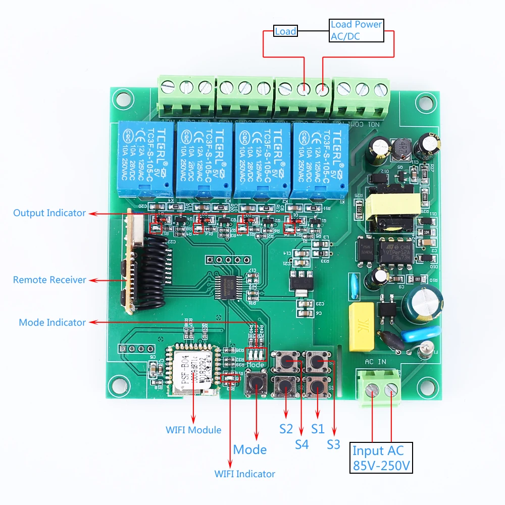4CH Wireless WIFI Intelligent Control Switch AC 110V 220V 433MHz Remote Controller | Строительство и ремонт