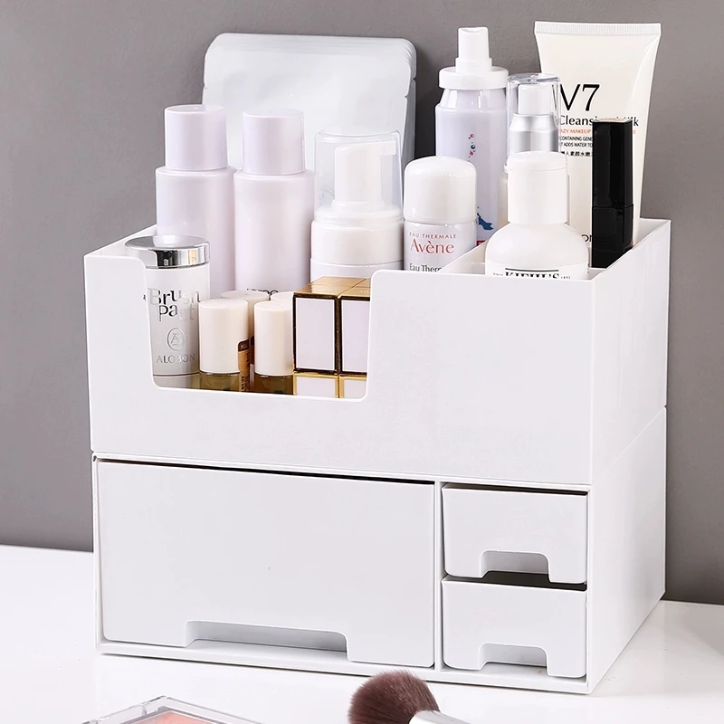

Double-layer Desktop Cosmetic Organizer Bathroom Large Capacity Cosmetic Storage Box Women Jewelry Lipstick Drawer Makeup Case