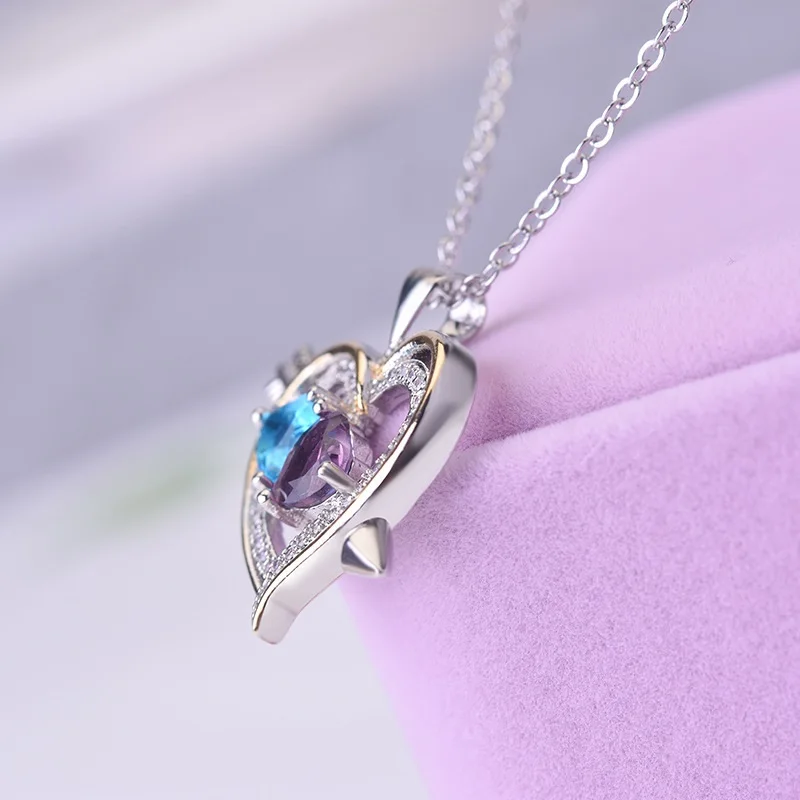 

OMHXZJ Wholesale NA329 European Fashion Woman Girl Party Birthday Wedding Gift Heart Zircon 925 Sterling Silver Pendant Necklace