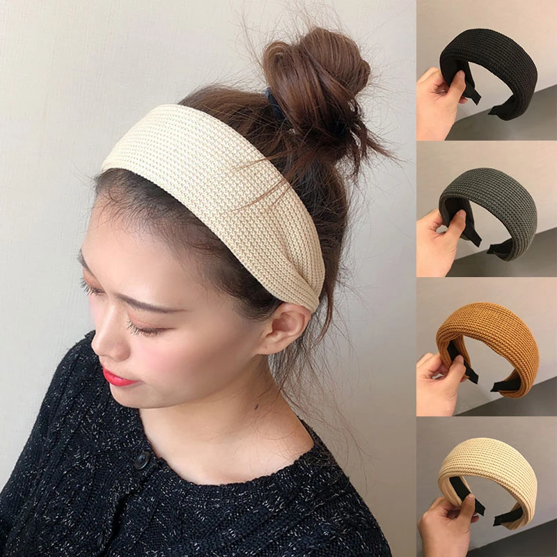 

1PC Knitted Headband Solid Color Headband Wide-brimmed Fabric Hairband Women Korea Sweet Headband Polychromatic Hair Accessories