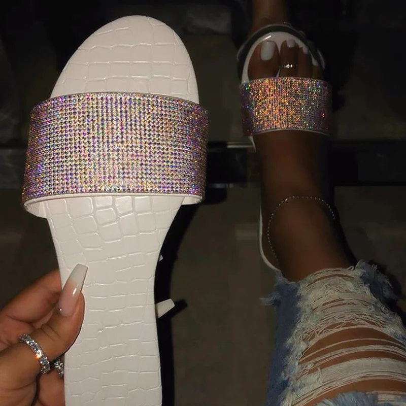 С украшением в виде кристаллов Женские шлепанцы Сезон лето Повседневная обувь