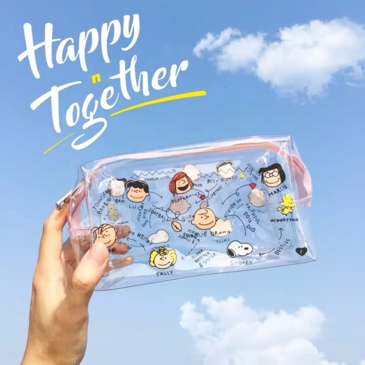 INS Snoopys Kawaii Мультфильм прозрачный ПВХ высокой емкости Карандаш сумка для хранения
