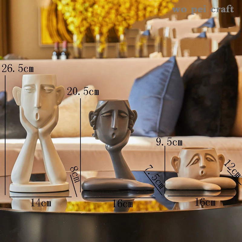 

Abstract Figure Vase Resin Figurines Bust Ornaments Statue Tabletop Vases 3pcs/set Portrait Statuette Home Decoration Modern