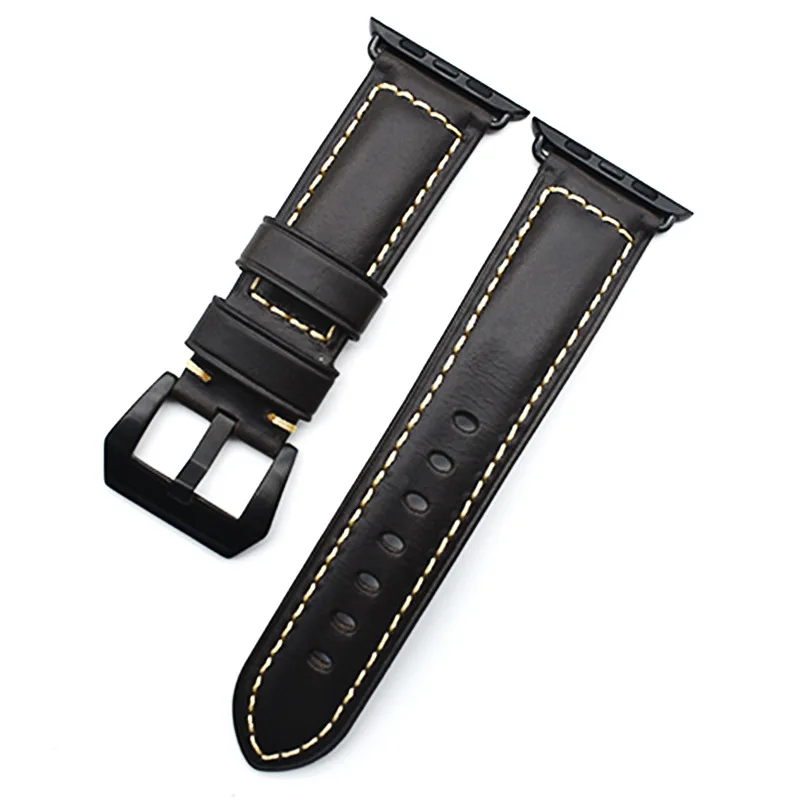 black with black Коровья кожа, воск, натуральная кожа, ремешок для часов Apple watch, 42 мм, 38 мм, серия 4-1, iwatch 4, 44 мм, 40 мм, Ремешки для наручных часов, браслет для часов - Цвет ремешка: black with black