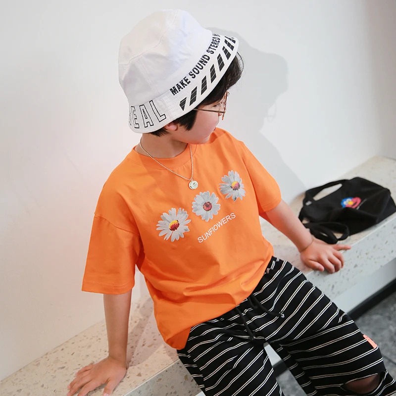 Новинка 2020 модная летняя футболка для мальчиков с коротким рукавом и цветочным