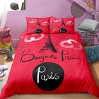 Свадебное красное, черное покрывало для пар, пододеяльник с рисунком Парижской башни, романтичное постельное белье, наборы односпальных и двухспальных покрывал