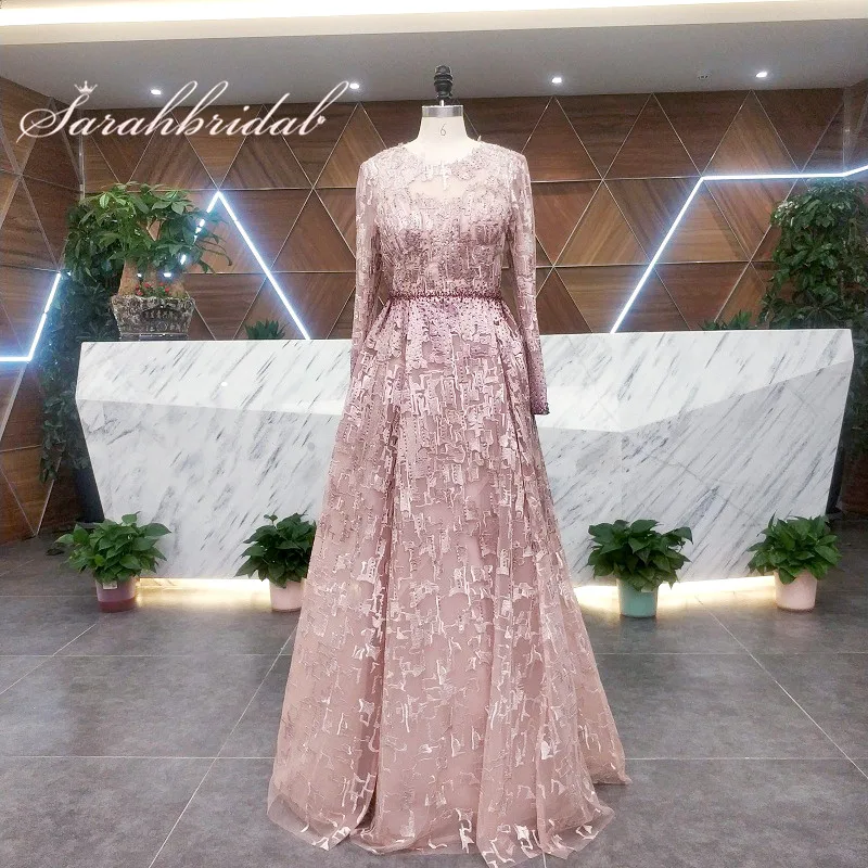 Robe De Soiree Роскошные вечерние платья с длинными рукавами, украшенные кристаллами, с круглым вырезом, длина до пола, женские вечерние платья WT5481