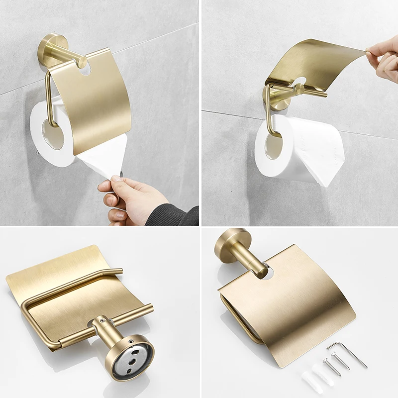 bathroom towel holder set golden stainless steel wall mount towel bar ring washroom shelves storage rack hooks tissue holder free global shipping