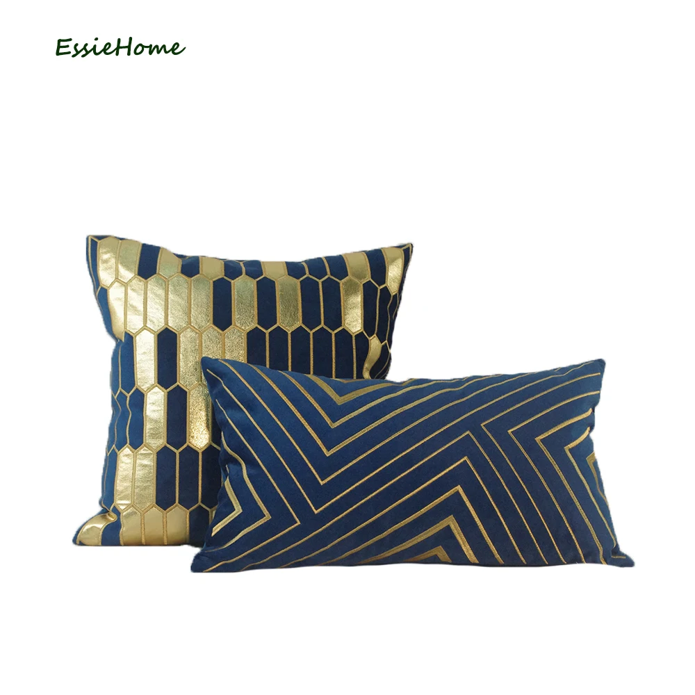 Чехол на подушку ESSIE HOME ярко синий темно яркий бархатный чехол с золотой вышивкой