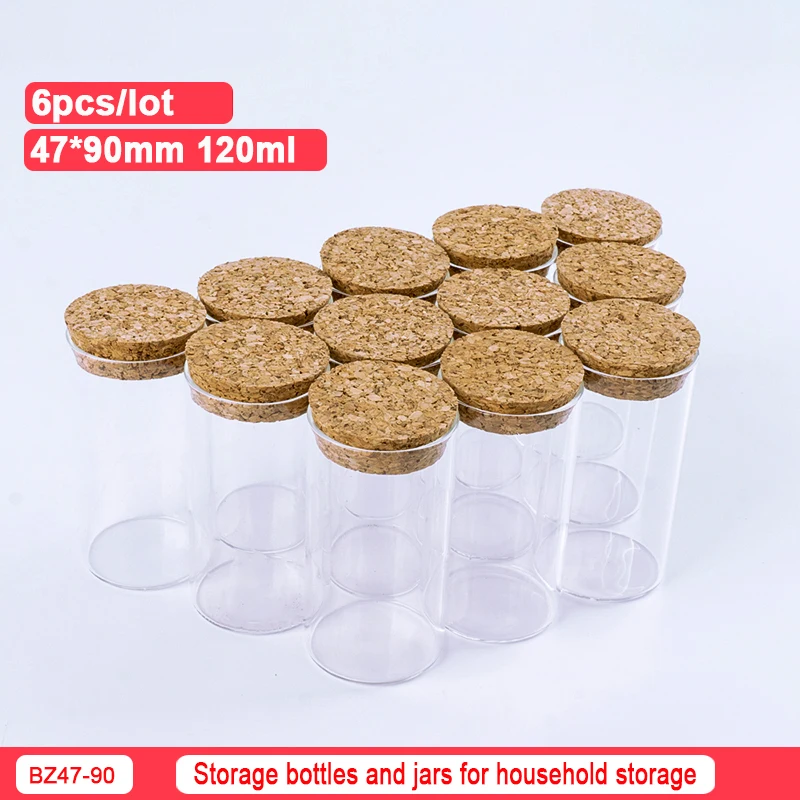 

47x90mm 120ml 6pcs Transparent Cork Stopper Glass Bottle Vial Vial Storage Jar