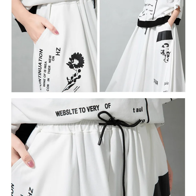 

2021 New Summer Two Piece Suit Bat Sleeve Hooded Irregular Top and a Line Pockets Maxi Skirt Set Oversize Loose Casual Outfit