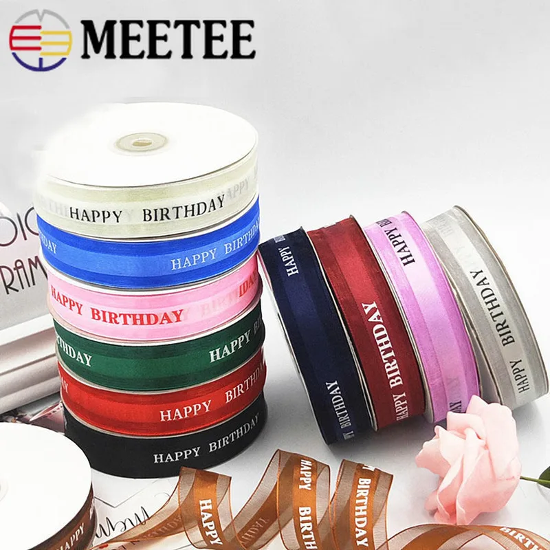 50 ярдов Meetee 25 мм органза шелк сатин лента с принтом английский логотип для дня