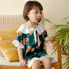 Детские пижамные комплекты для девочек с изображением медведей, топ с отложным воротником и шорты, милый детский пятнистый пижамный комплект для малышей, одежда для сна для малышей