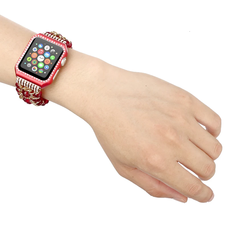 Ремешок с рамкой для Apple watch 44 мм серии 5 3 2 1 ручной работы из бисера эластичный браслет сменный ремешок на запястье 38 мм 42 мм