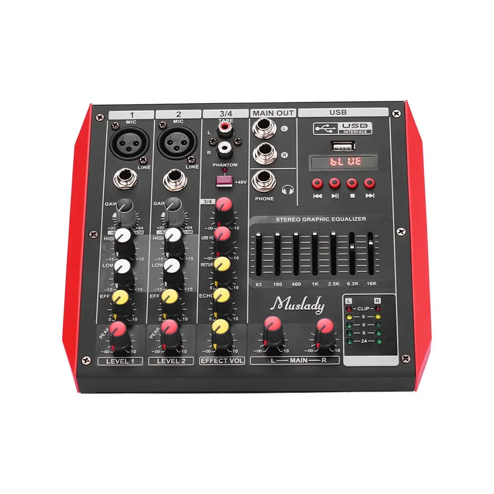 Muslady D6 портативный 6-канальный смешивания консольный микшер 7-полосным