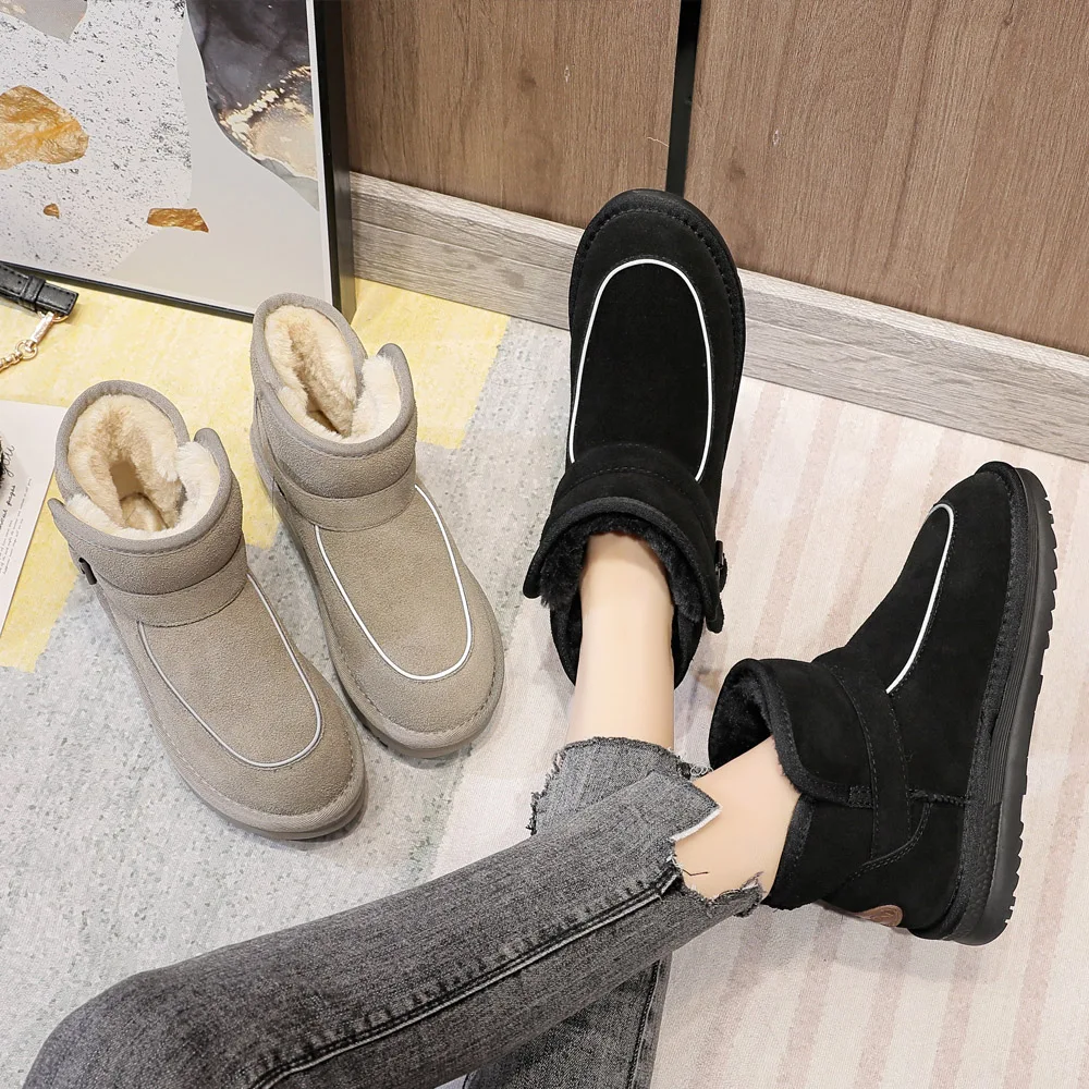 

Women Boots Genuine Leather Snow Boots Female Plush Winter Boots Women Warm Ankle boots Reflective luminous shoes Women