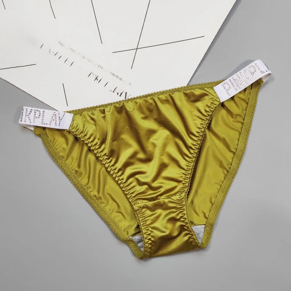 

Sexy Women Silk Satin Panties Ladies Lingerie Underwear Knickers Briefs Ladies Triangle Sexy Hot Rhinestone Mercerized Low-Waist