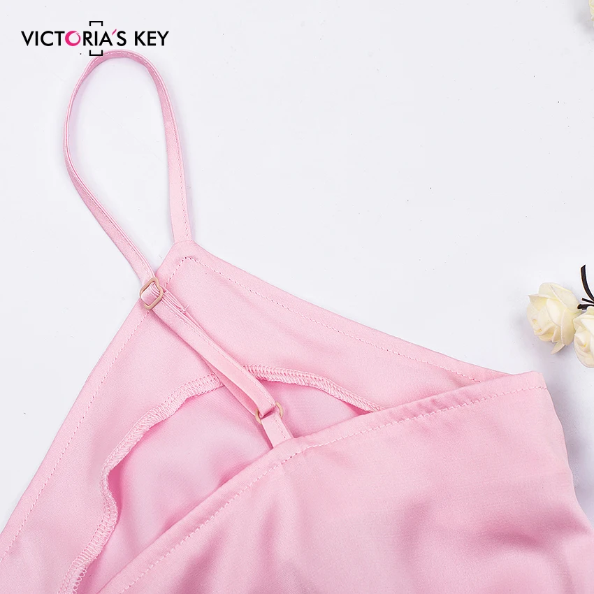 VICTORIA'S ключ розовый V Ночная Пижама с горловиной без рукавов из искусственного шелка, пижамы на бретельках, детский комплект одежды, топ и шорты женская пижама комплект лето-осень пижамный комплект