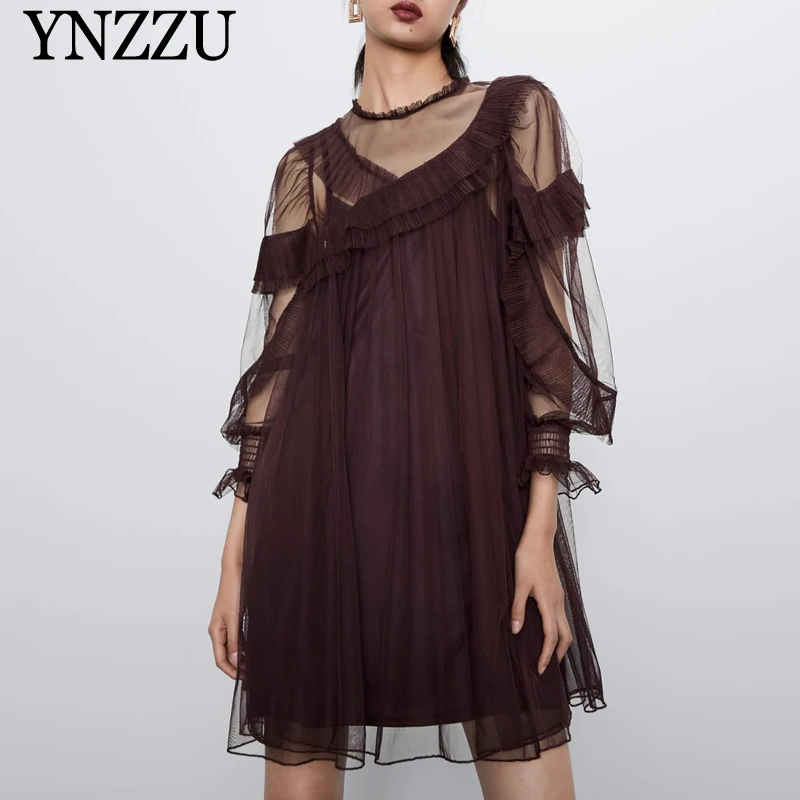 Элегантное женское Сетчатое платье с оборками новинка 2020 свободное модное мини