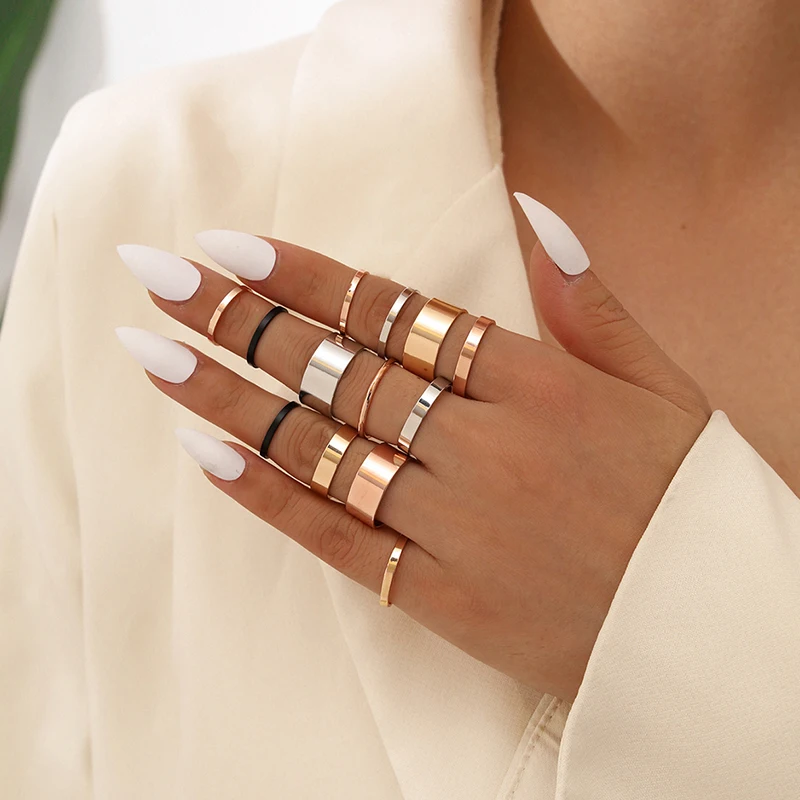 13 шт./компл. панк набор колец для женщин простые гладкие золото Цвет серебро