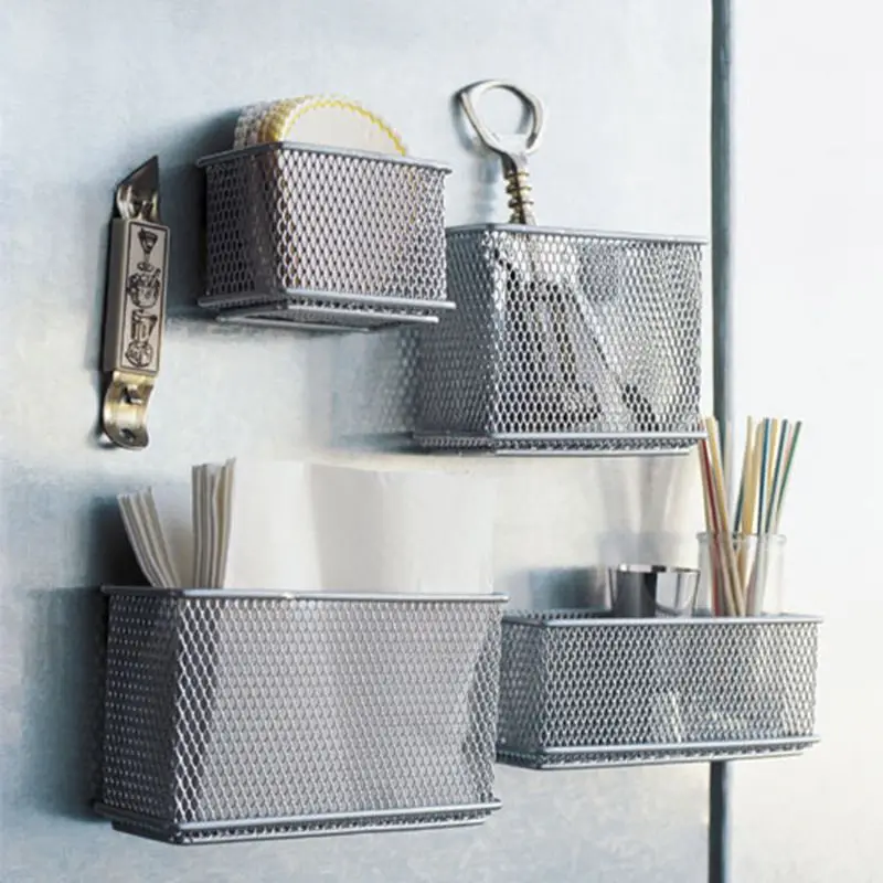 

Durable Refrigerator Wire Mesh Magnetic Basket Storage Box Pen Makeup Organizer qyh