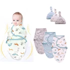 Пеленальное Одеяло для младенцев с шапочкой, Хлопковый мешок для новорожденных, спальный мешок для младенцев