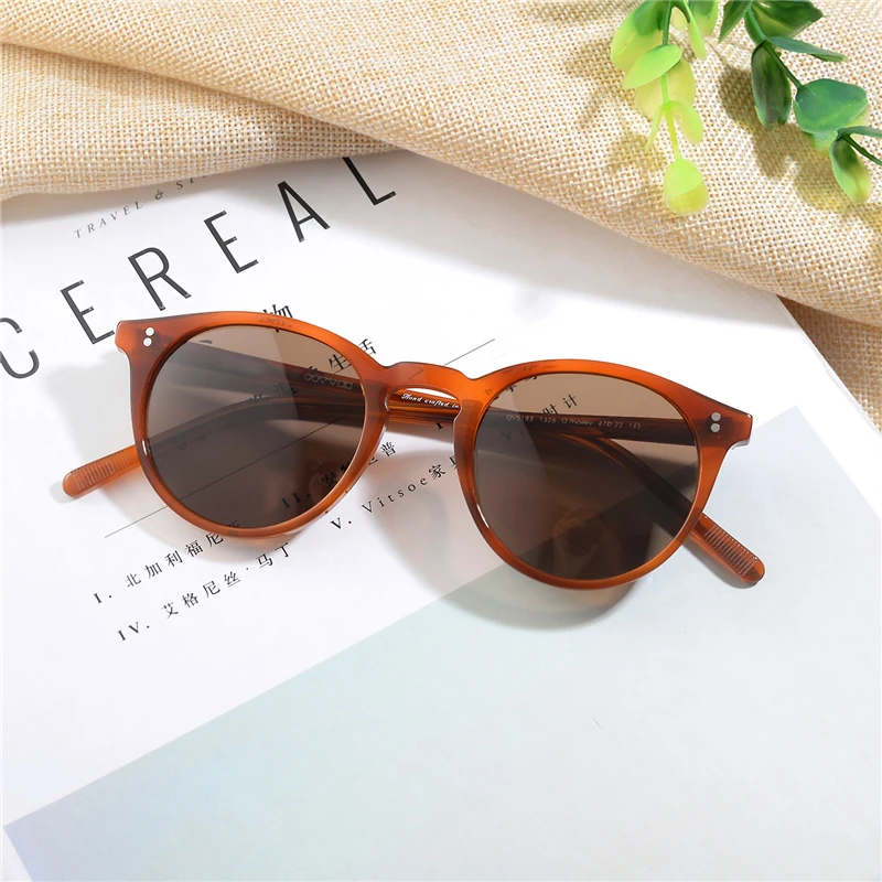Amber VS Brown Винтажные прозрачные солнцезащитные очки OV5183 поляризованные солнцезащитные очки мужские O' malley Ретро Женские ацетатные тени женские солнцезащитные очки - Цвет линз: Amber VS Brown