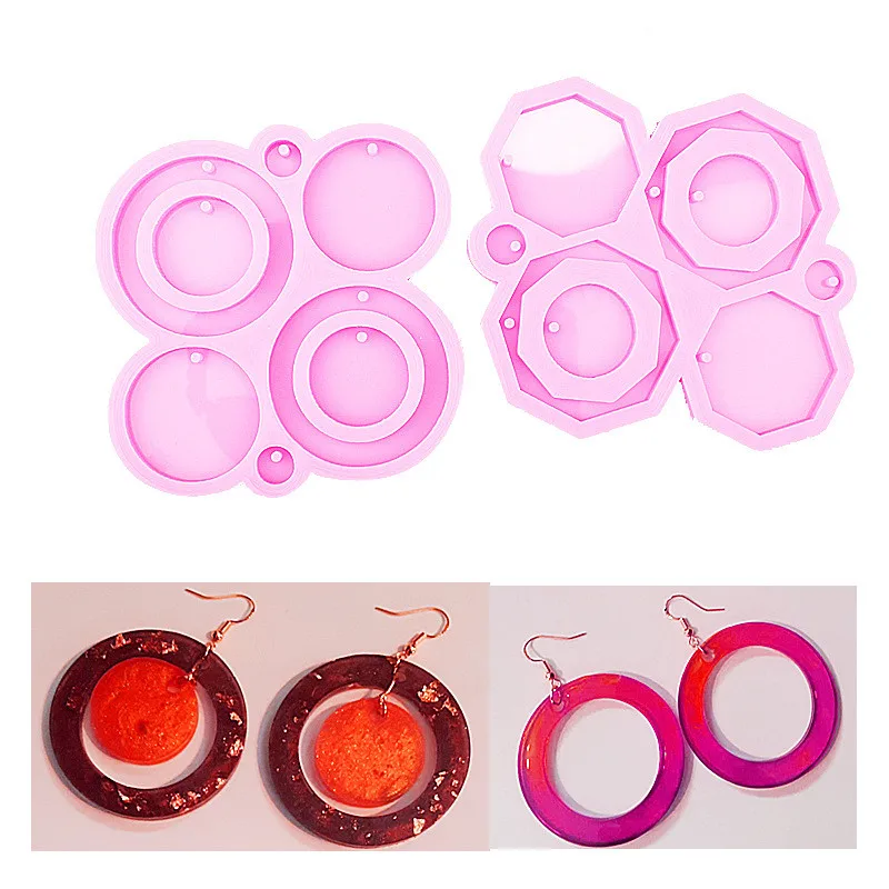 

DIY Earring Silicone Mould Round 6-sided Mirror Earrings Crystal Epoxy Resin Mold For Jewelry Making