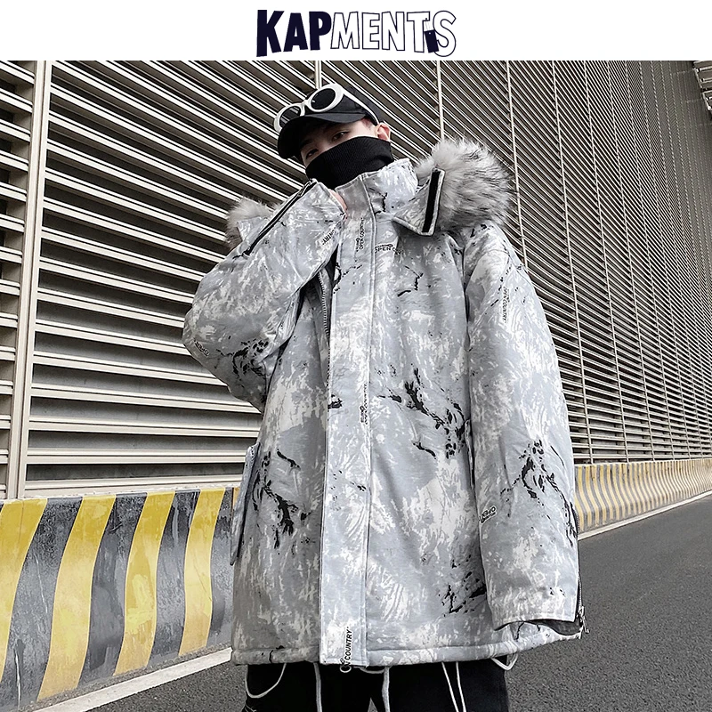 

KAPMENTS Men Tie Dye Harajuku Vintage Puffer Jacket 2021 Mens Japanese Streetwear Winter Jacket Male Korean Hip Hop Bubble Coat