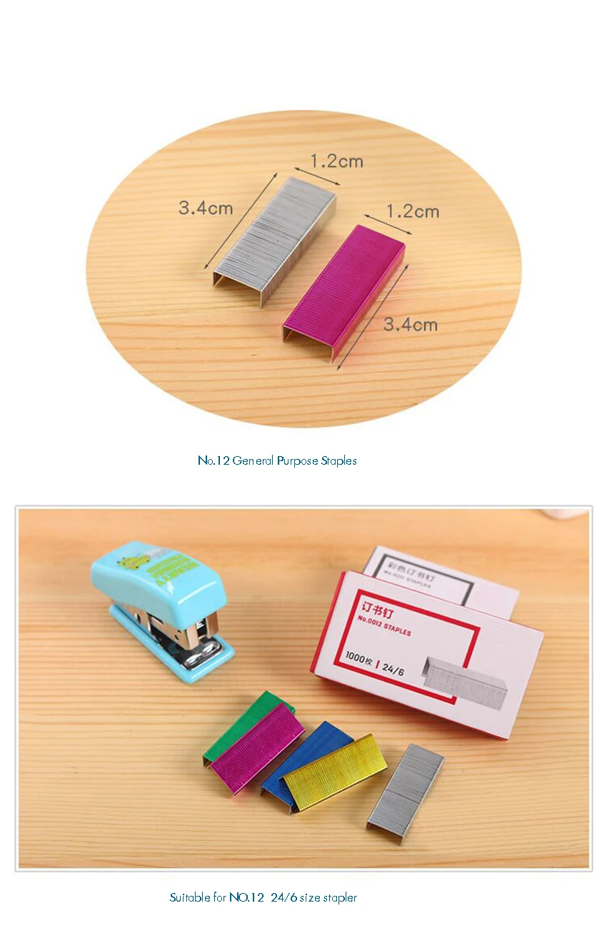 Universal 24/6 Chisel Point Standard Colorful Staples, 3.4cm Length, 800/Box, Paper Book Binding Staples Fits Standard Staplers
