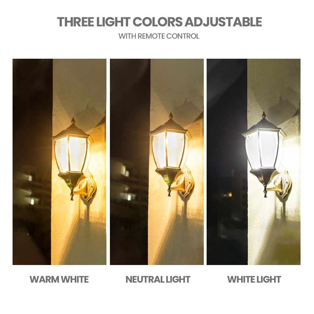 

Outdoor Waterproof Remote Control Solar LED Wall Lamp 3 Color Changeable Battery 10W Light Super Brightness Solar Wall Lights