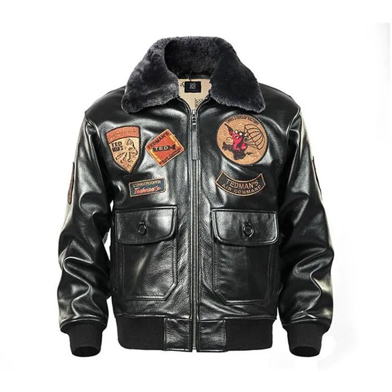 Мужская кожаная куртка пилот USAF коричневая из натуральной воловьей кожи с