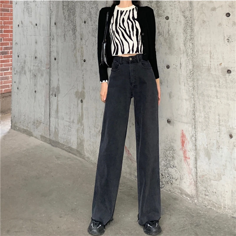 

Женские джинсы с высокой талией, прямые широкие брюки из денима, уличная одежда с бахромой, винтажные прямые брюки высокого качества, 2020