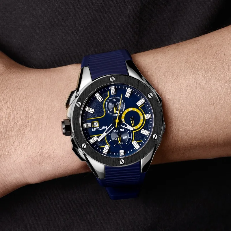 Часы MEGIR Мужские кварцевые с хронографом спортивные светящиеся