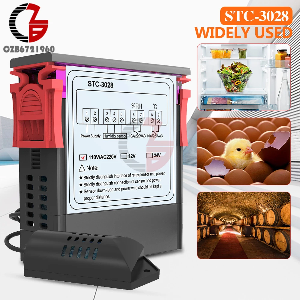 STC-3028 AC 110 V-220 V цифровой регулятор влажности воздуха термостат гигростат термометром и гигрометром декоративные часы для терморегулятор