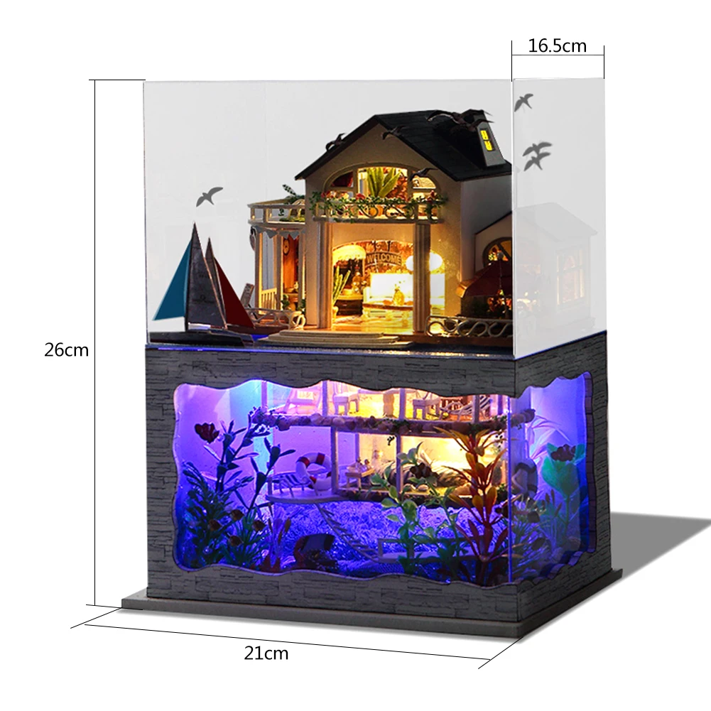 

Mini Doll House Hawaii Style Double-Story DIY Doll House 3D Wooden Miniaturas Dollhouse Toys For Children Girls Birthday Gifts