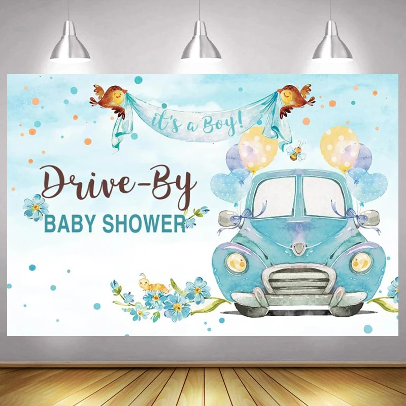 

It is a Boy Photo Backdrop Baby Shower Happy Birthday Party Cars Drive Decoration Photography Backgrounds Banner