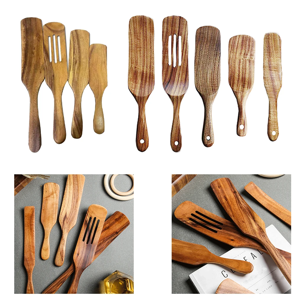 

4pc/5PCS Wooden Kitchen Cooking Spatula Teak Utensil Spatula Set, Easy Clean