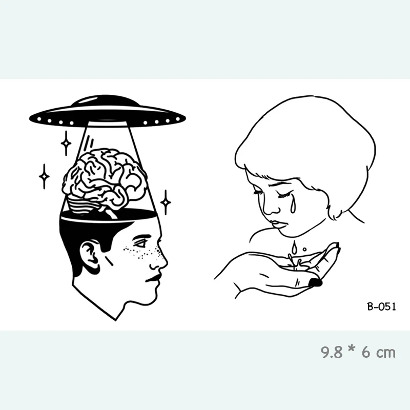 Временная татуировка Wyuen UFO Brain водостойкая для взрослых боди арт со слезами