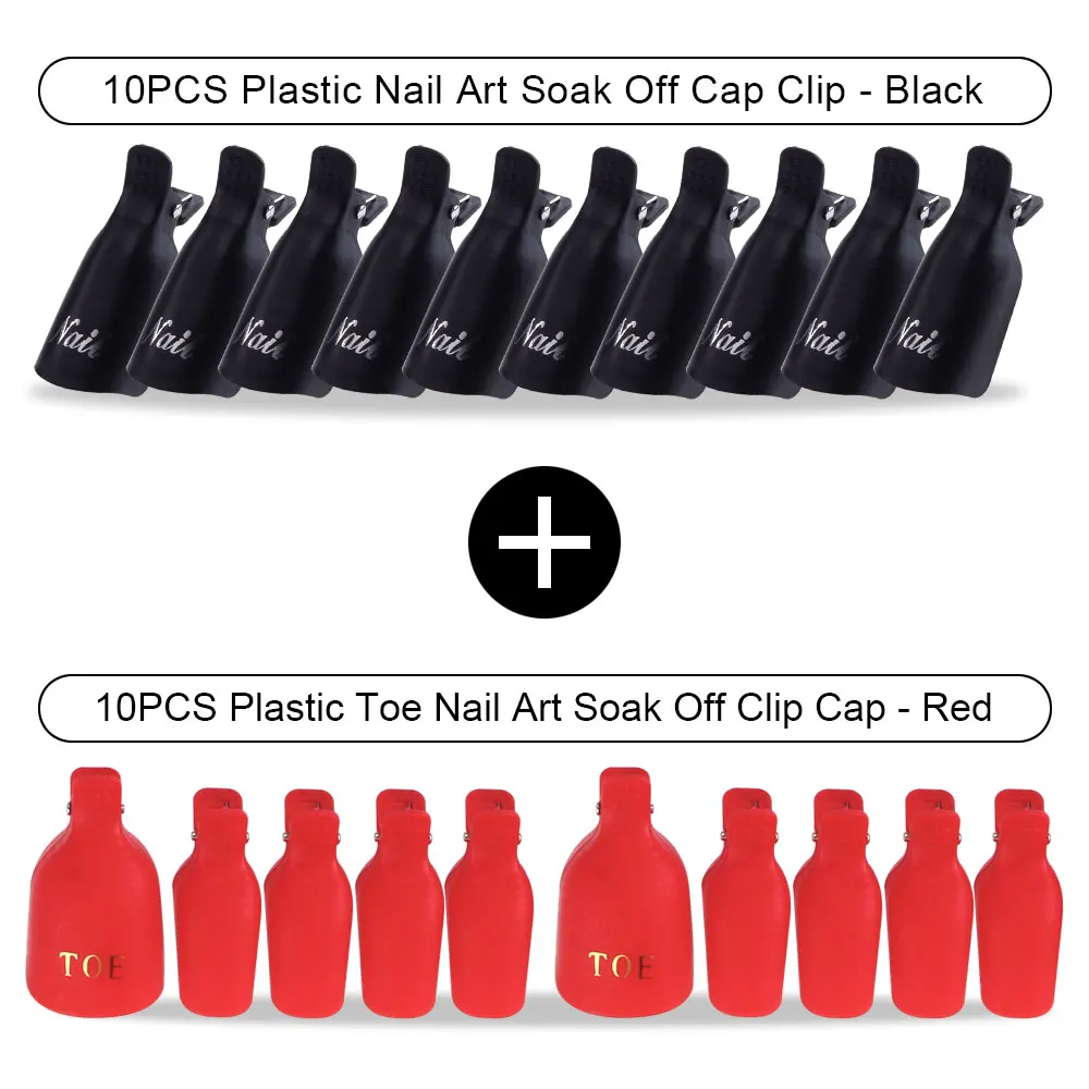 Red Toe Dark Hand 20 шт Пластиковый Лак для ногтей замочить от крышки зажимы УФ-гель для ногтей для удаления обертывания обезжириватель очиститель для маникюрного инструмента пальцы и пальцы ног - Цвет: Red Toe Dark Hand