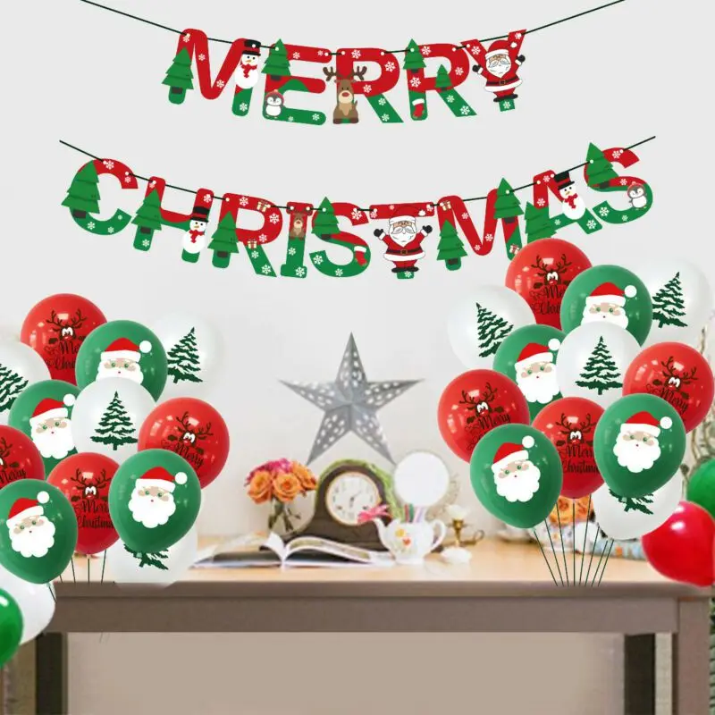

24 pcs Merry Christmas Balloon Set Banner Santa Claus Xmas Tree Noel Party Decor